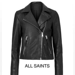 All Saints Black Leather Dalby Biker Jacket